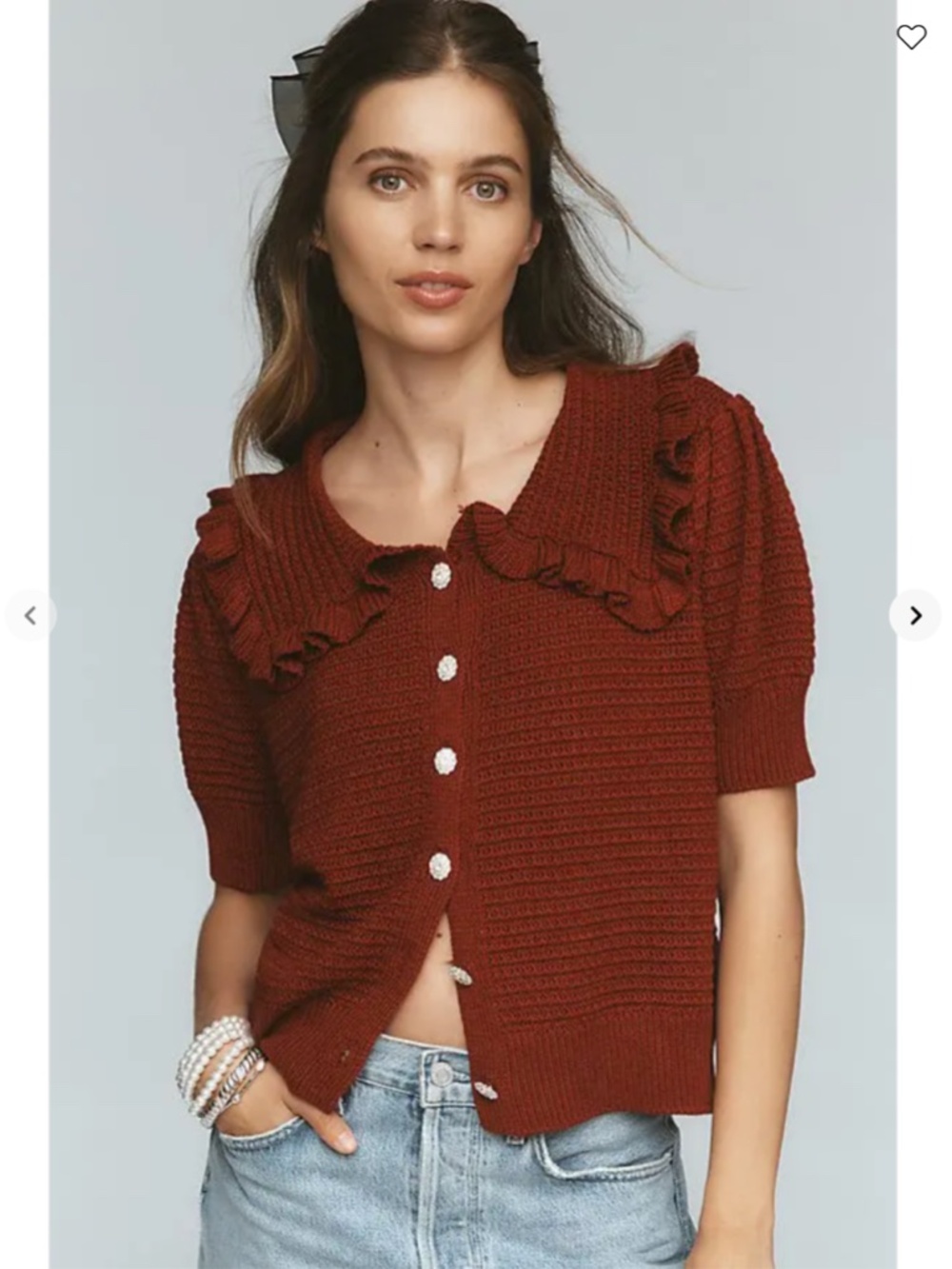 Anthropologie The Ainsley Ruffle-Collar Cardigan Sweater by Self Contrast